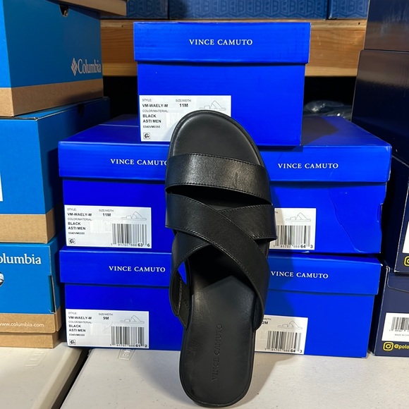 Vince Camuto Men’s BLACK Waely Criss Cross Slide Leather Upper Sandal NEW NIB - Picture 2 of 13